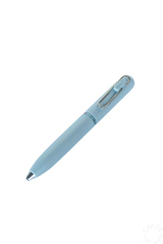 Light blue multi-color gel pen with chrome clip and pointed tip