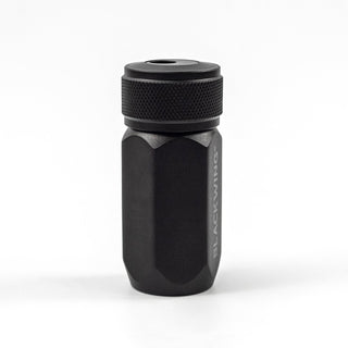 A Blackwing One-Step Long Point Pencil Sharpener made of machined aluminum with a German steel blade.
