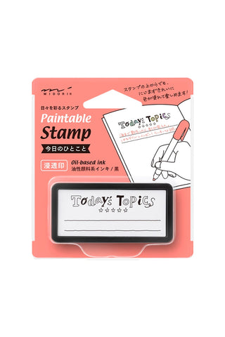 Midori paintable block stamp kit for Today's Topics, shown on retail package with ink pad