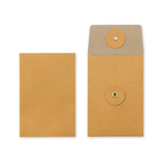 Two orange kraft envelopes showing front flap and eyelet closures