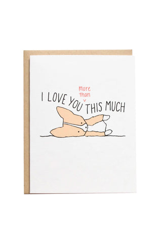 Valentine greeting card with arm hug illustration and text 'I LOVE YOU THIS MUCH'