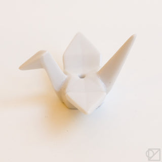White origami crane incense burner figurine with top slot