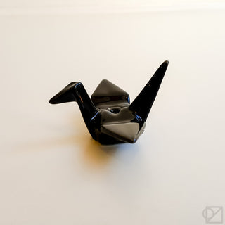 Black origami crane incense burner figurine