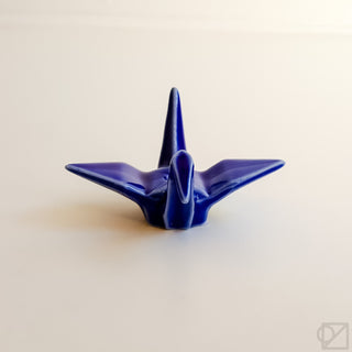 Blue origami crane incense burner figurine